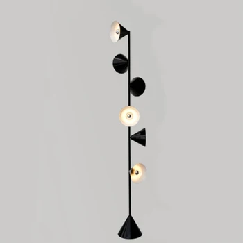 Скандинавски под лампа Creative 6 лампи, железни черни лампи за дома в хола, спалнята, черна на застояла лампа