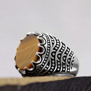 Сребро S925 на Проба от Женския естествен камък Тигрови очи, Турското Мъжки пръстен ръчно изработени, Религиозен мюсюлмански Коледен подарък бижута