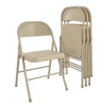 Стол за трапезария, steel сгъваем стол (4 бр.), бежов