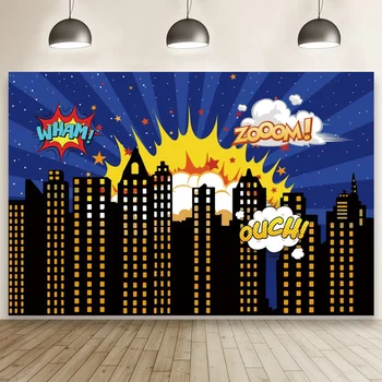 Супергерой На Градската Сграда Комикси Фон Детски Рожден Ден Декор Душата На Детето Потребителски Плакат Фон За Снимки На Интериора