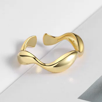 Творчески пръстен ръчно изработени сребрист на цвят, с неправилна волнистостью, гладка сватбени бижута за жени, регулируем размер на 16,5 мм