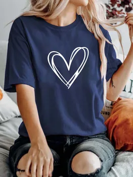 тениска Love от памук, градинска мода, дамски ежедневни пуловер с кръгло деколте, риза с къс ръкав