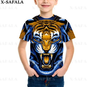 Тигър Животно Viking Войн Огнения Крал Детска Тениска За момчета Блузи С къс Ръкав Детски Дрехи За момичета Лятна Тениска на Облекло За Деца-17