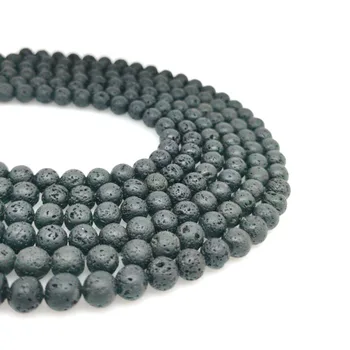 Търговия на едро с Естествени черни перли от вулканичен кръгли камъни, мъниста за бижута, 4 мм, 6 мм, 8 мм, 10 мм, 12 мм, 14 мм