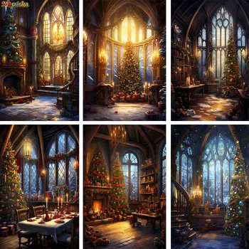 Фон Коледната нощ, подпори за студийната фотография, ретро Камина, Коледно дърво, Засводени Фон за църковен прозорец, щанд за детски фотозоны