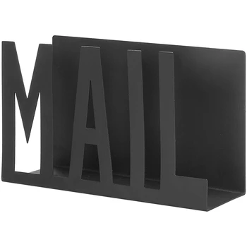 Черен метален настолен титуляр за пощенски писма с деколте
