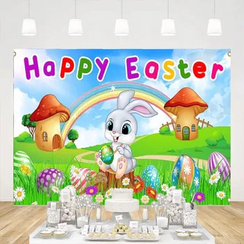 Честит Великден фон, декоративен банер, Цветна дъга заек, пролетта фон, украса за рожден ден, на Лов за зайци, празнични аксесоари