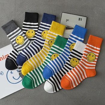 Шарени мъжки и дамски чорапи Harajuku с смайликами, ежедневни памучни чорапи в корейски стил за колеж, сладък мързелив спортни чорапи