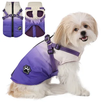 Яке за домашни кучета с шлейкой, зимно топло облекло за малки кучета, водоустойчив палто за кучета, дрехи за чихуахуа, екипировки за френски булдог